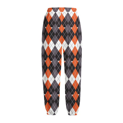 Halloween Themed Argyle Pattern Print Fleece Lined Knit Pants
