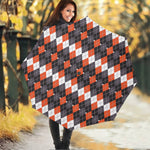 Halloween Themed Argyle Pattern Print Foldable Umbrella