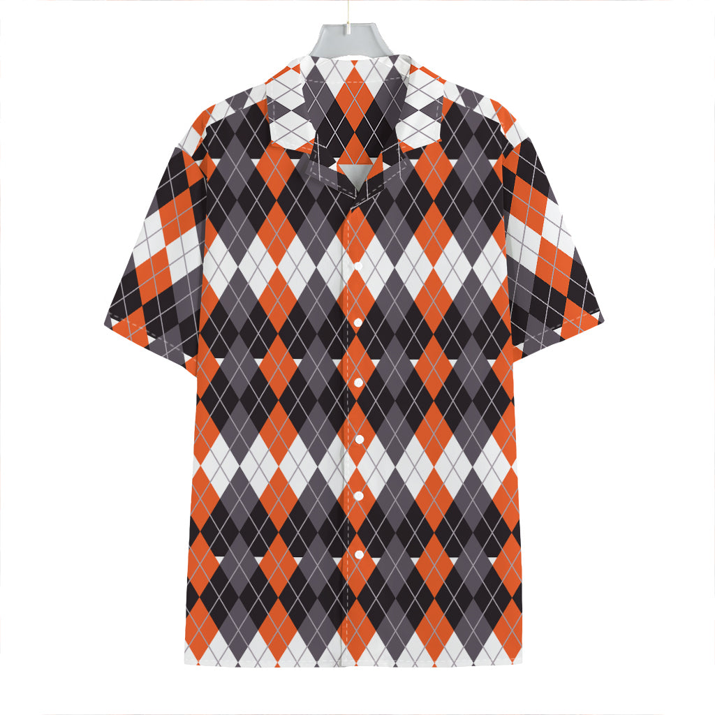 Halloween Themed Argyle Pattern Print Hawaiian Shirt