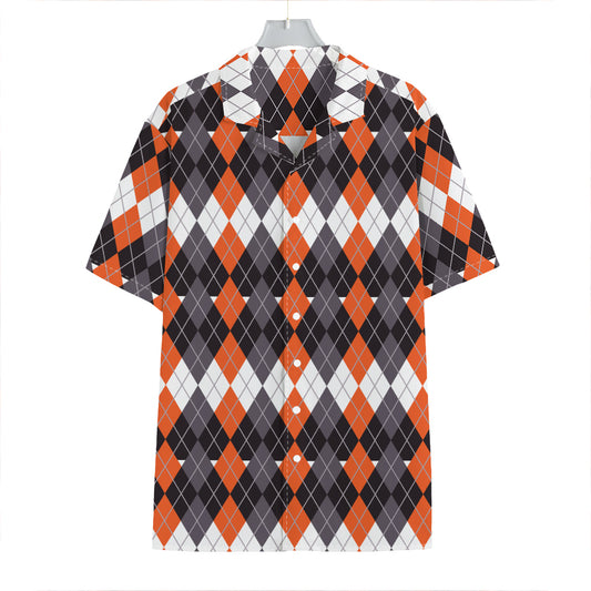 Halloween Themed Argyle Pattern Print Hawaiian Shirt