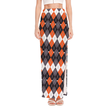 Halloween Themed Argyle Pattern Print High Slit Maxi Skirt