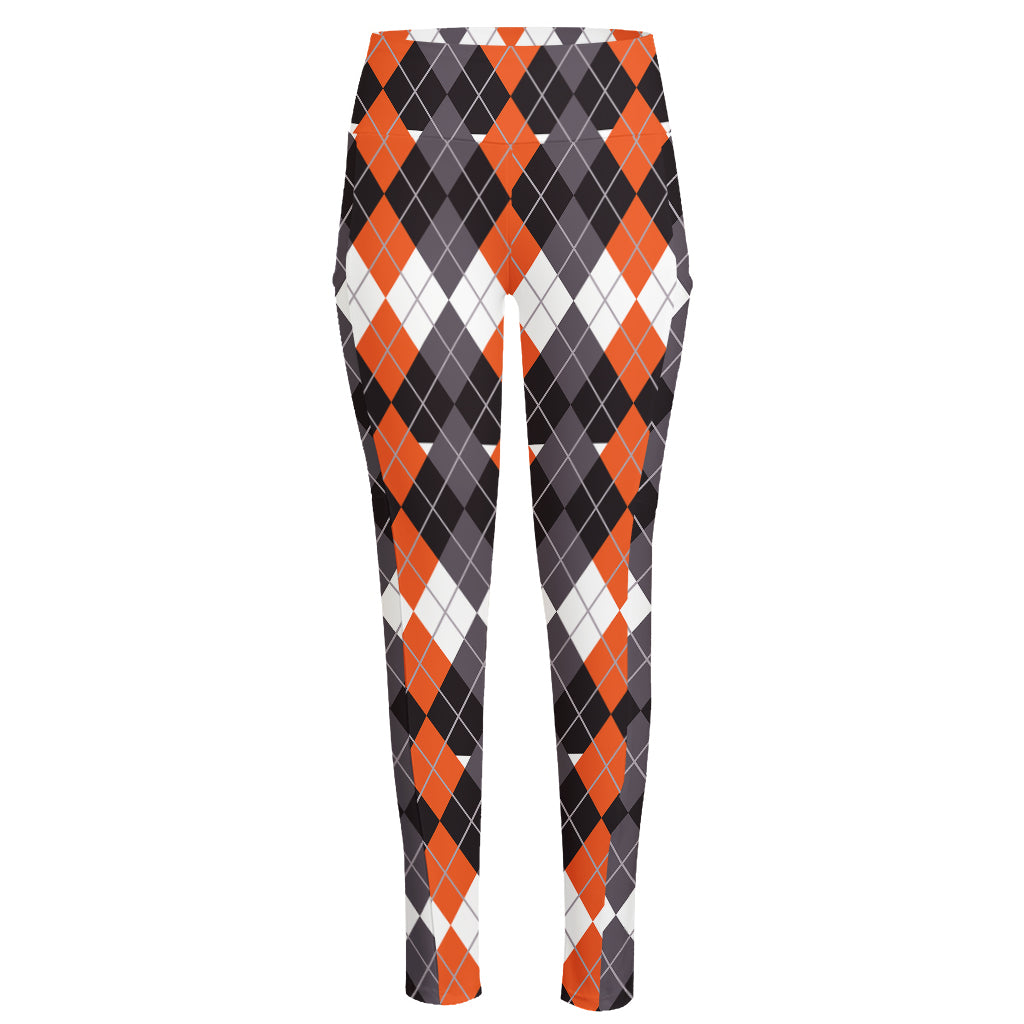 Halloween Themed Argyle Pattern Print High-Waisted Pocket Leggings