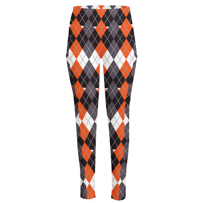 Halloween Themed Argyle Pattern Print High-Waisted Pocket Leggings
