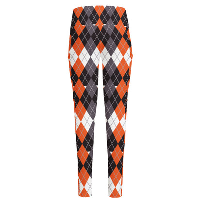Halloween Themed Argyle Pattern Print High-Waisted Pocket Leggings