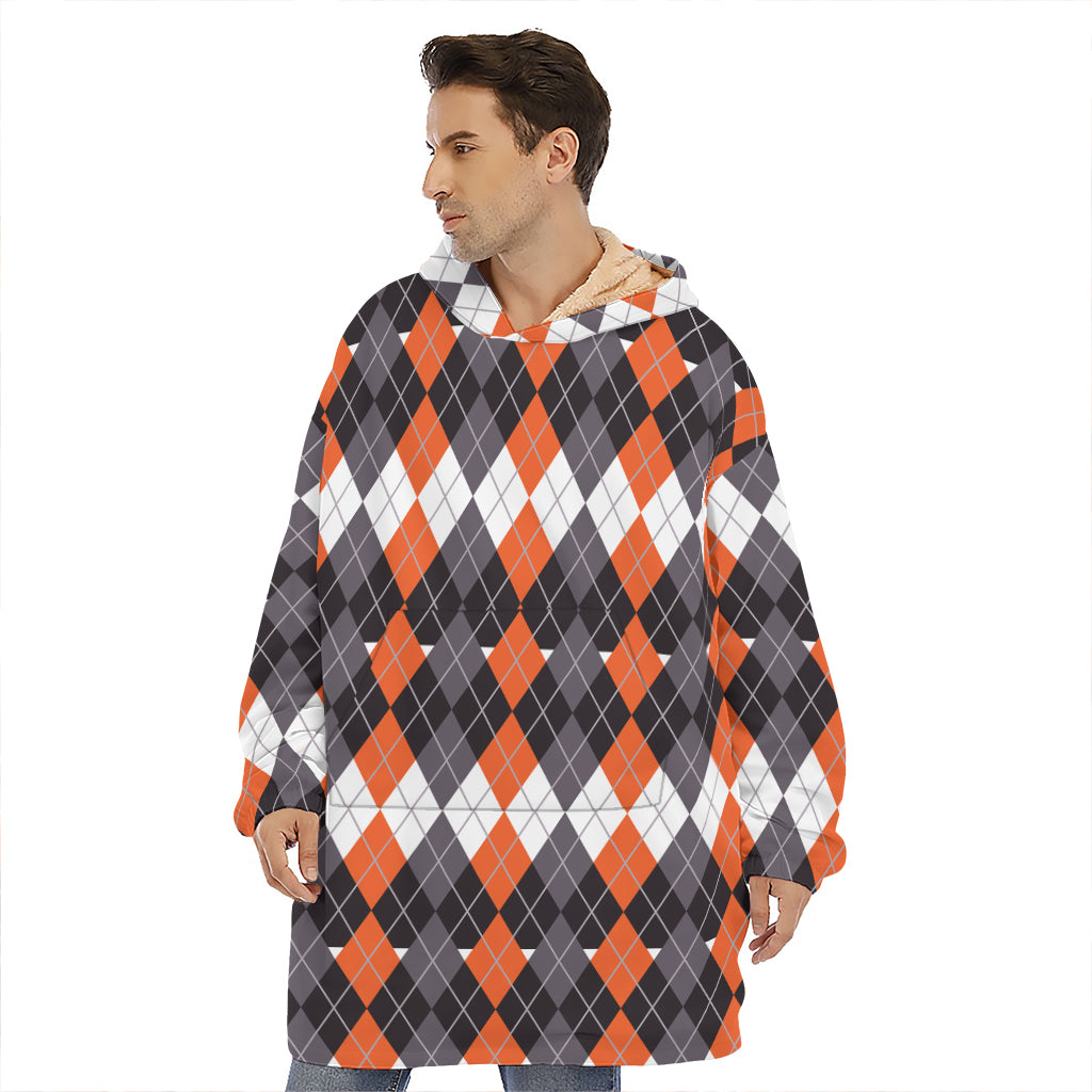 Halloween Themed Argyle Pattern Print Hoodie Blanket