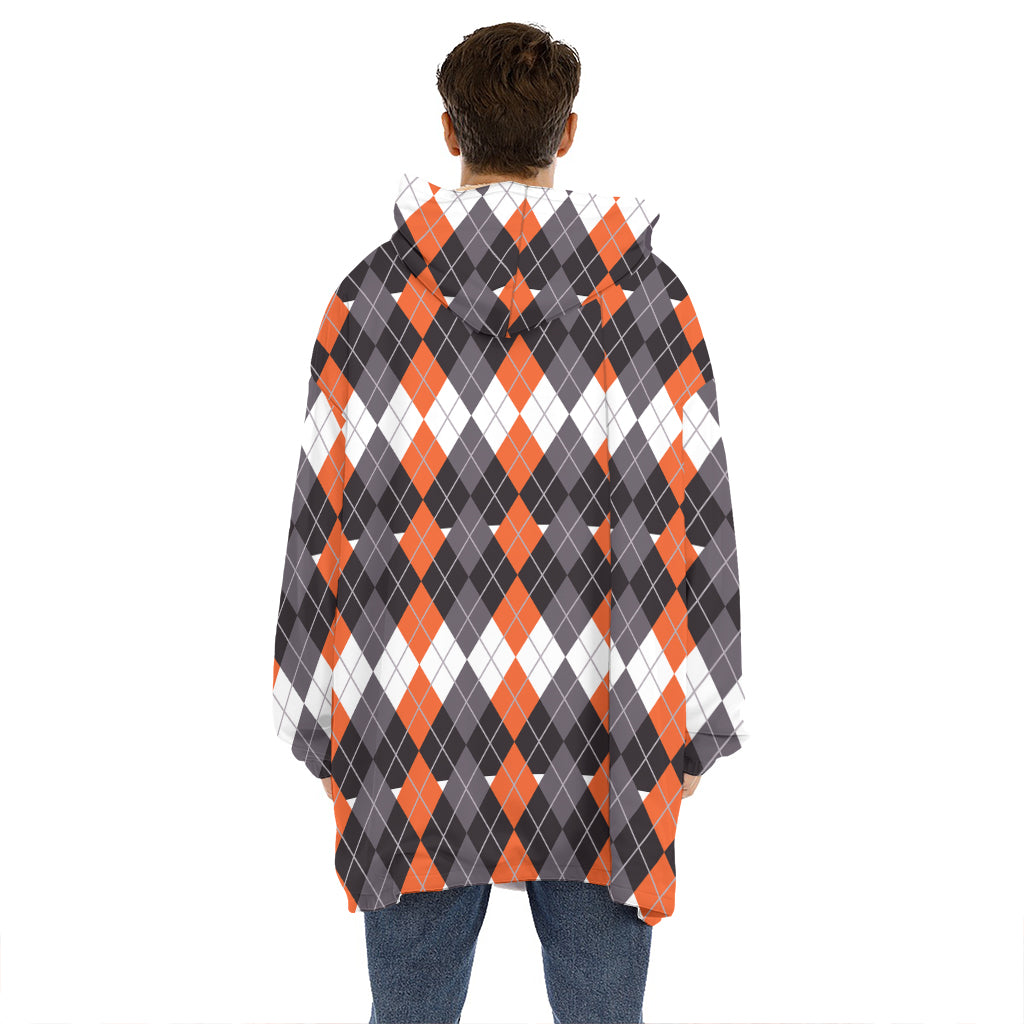 Halloween Themed Argyle Pattern Print Hoodie Blanket