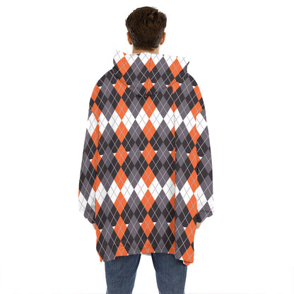 Halloween Themed Argyle Pattern Print Hoodie Blanket