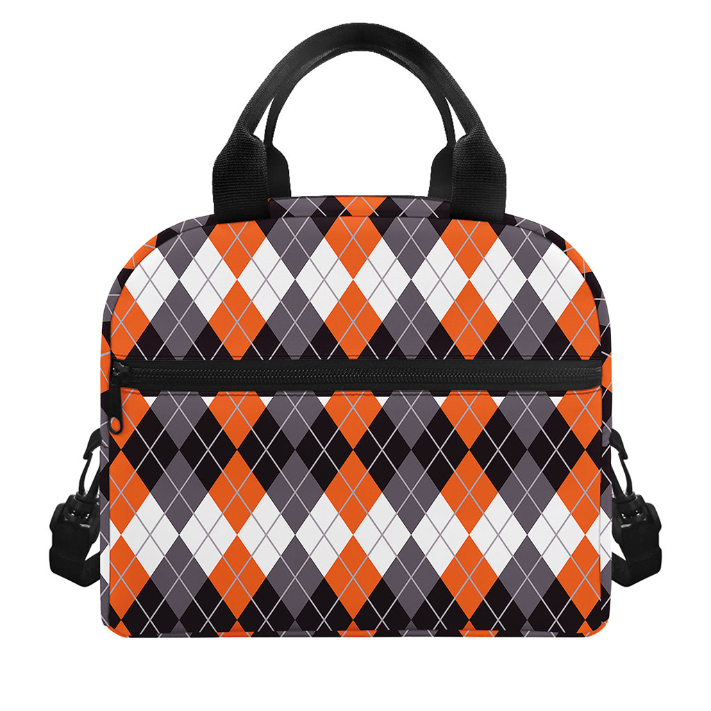 Halloween Themed Argyle Pattern Print Insulated Lunch Bag