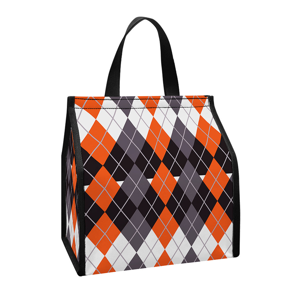 Halloween Themed Argyle Pattern Print Insulated Lunch Tote