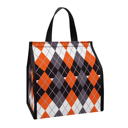 Halloween Themed Argyle Pattern Print Insulated Lunch Tote