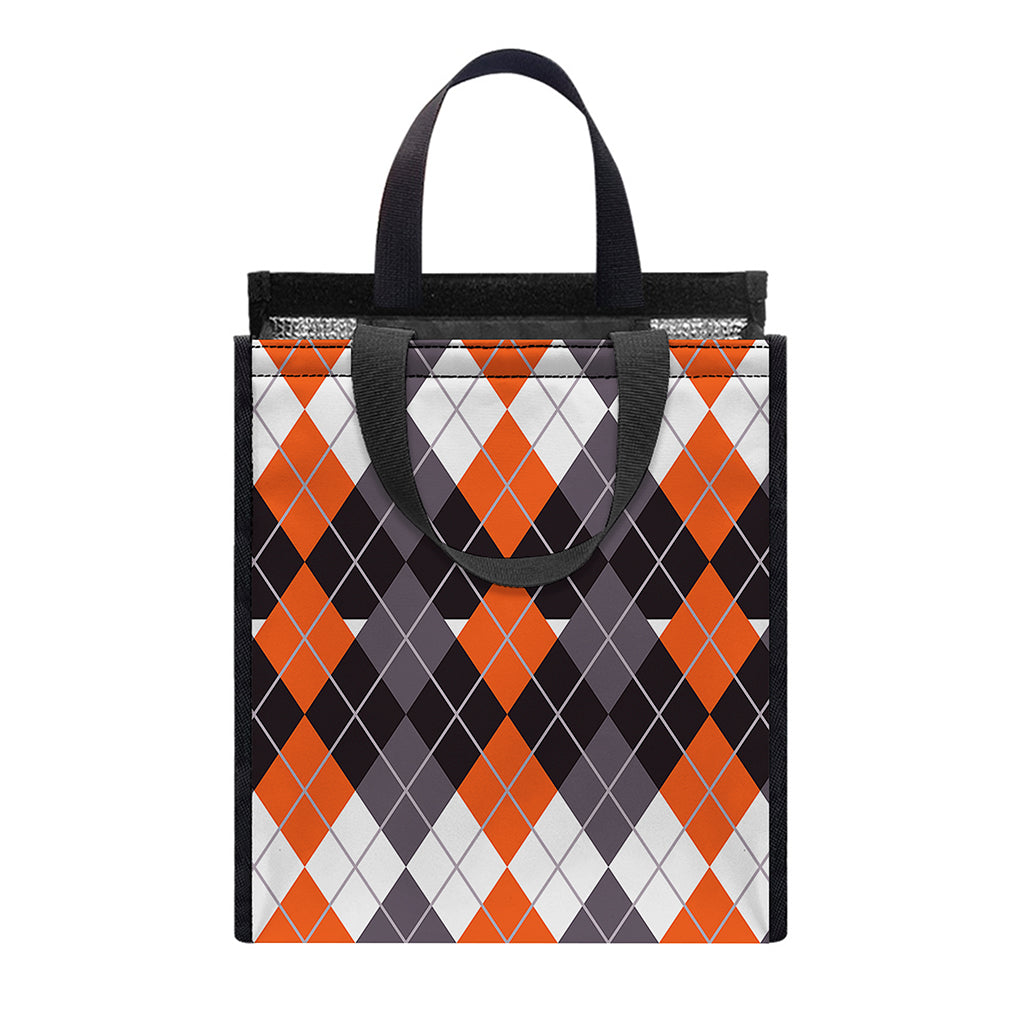 Halloween Themed Argyle Pattern Print Insulated Lunch Tote