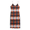 Halloween Themed Argyle Pattern Print Jersey Midi Cami Dress