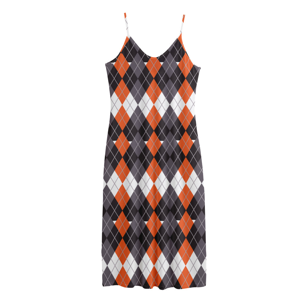 Halloween Themed Argyle Pattern Print Jersey Midi Cami Dress