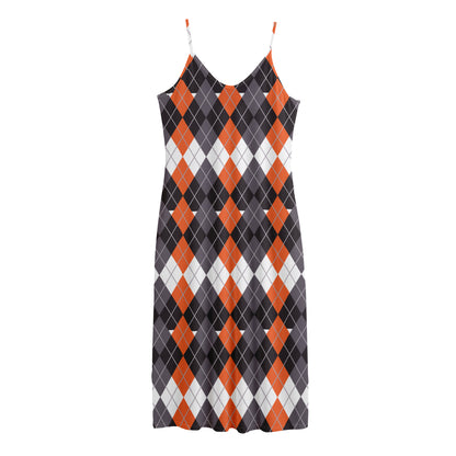 Halloween Themed Argyle Pattern Print Jersey Midi Cami Dress
