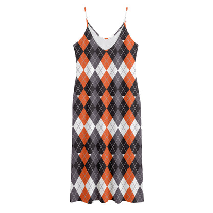 Halloween Themed Argyle Pattern Print Jersey Midi Cami Dress