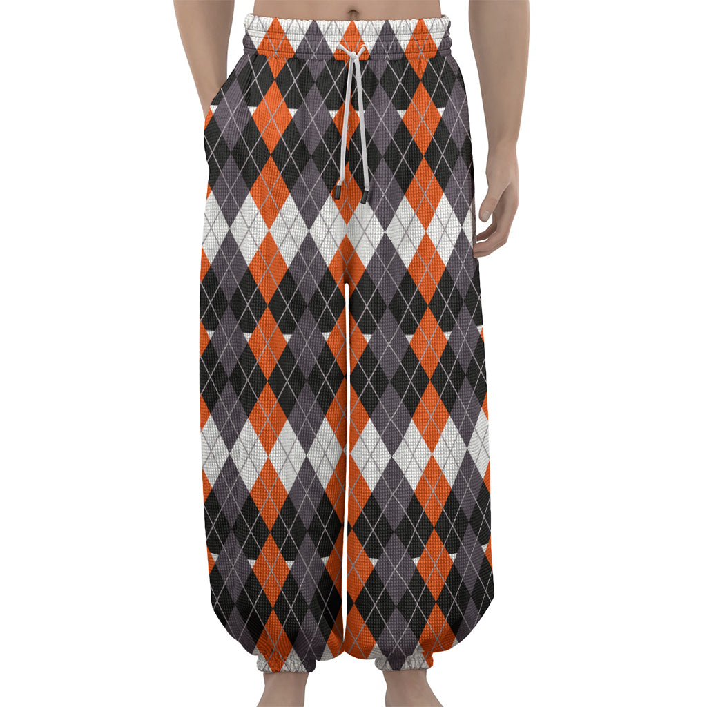 Halloween Themed Argyle Pattern Print Lantern Pants