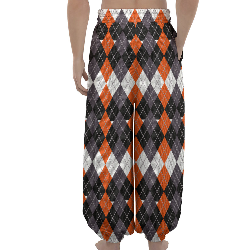 Halloween Themed Argyle Pattern Print Lantern Pants