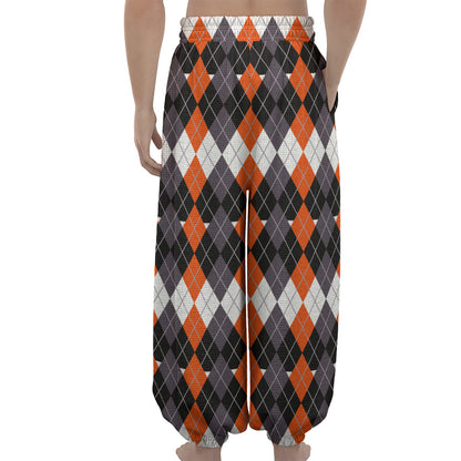 Halloween Themed Argyle Pattern Print Lantern Pants
