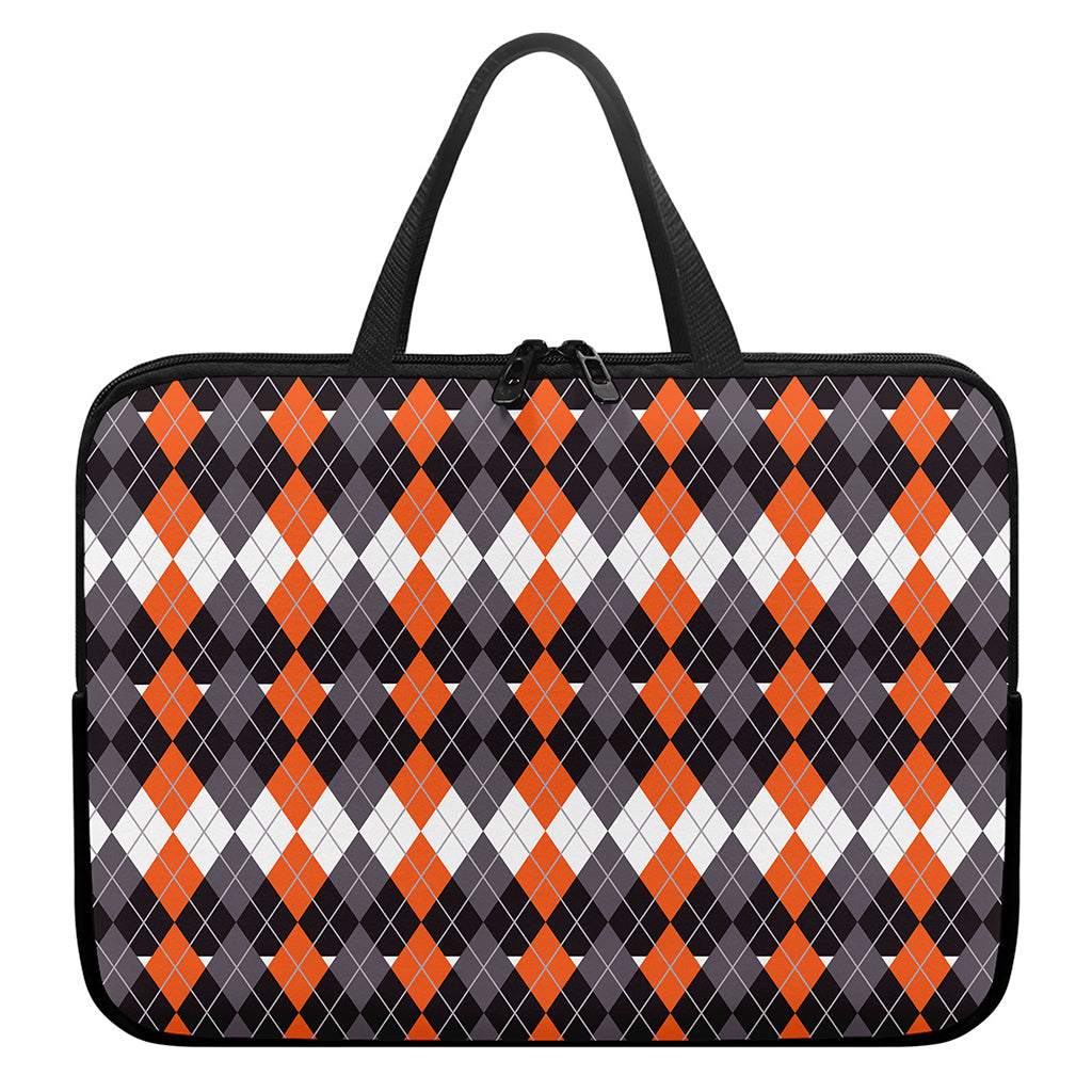 Halloween Themed Argyle Pattern Print Laptop Sleeve With Handle