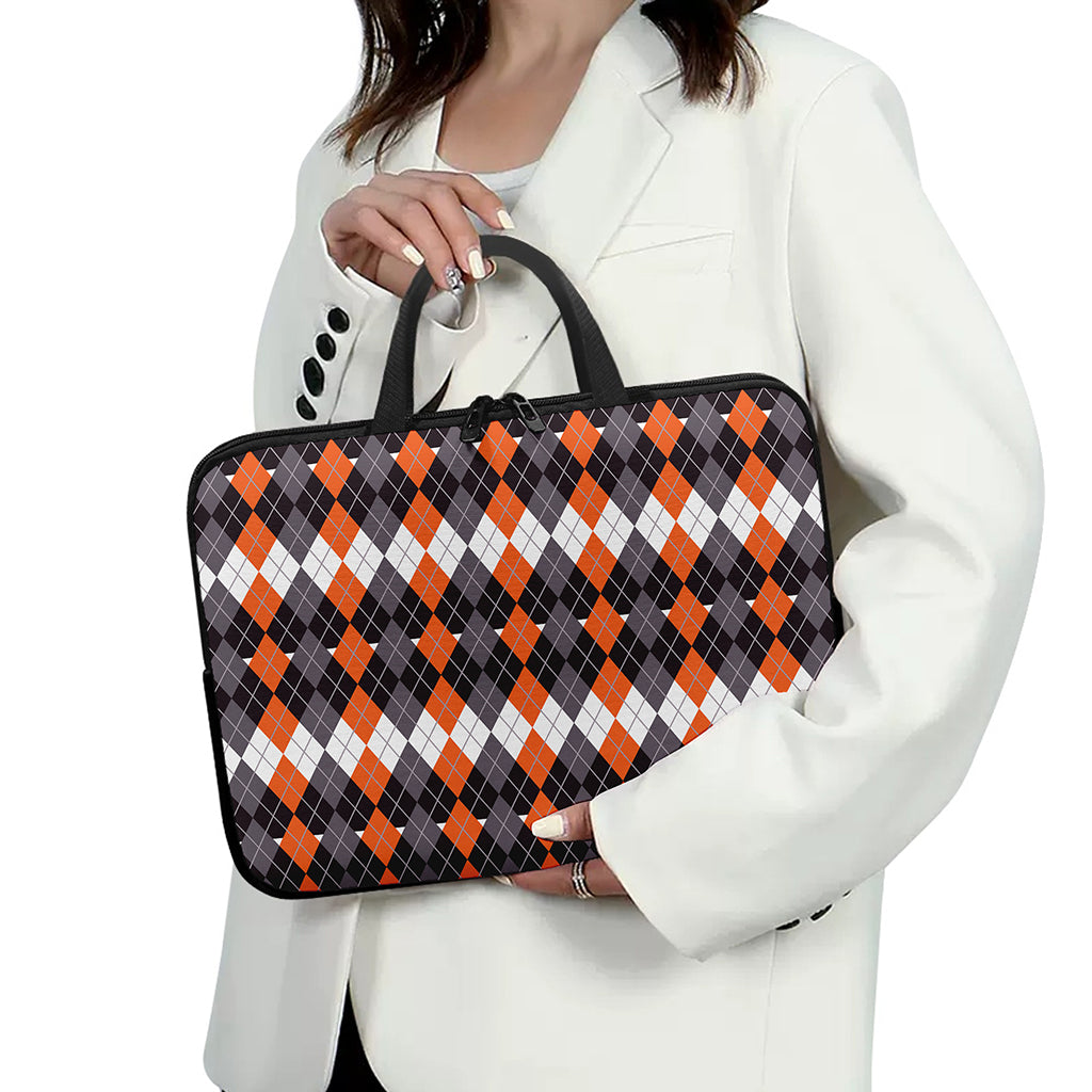 Halloween Themed Argyle Pattern Print Laptop Sleeve With Handle