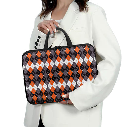 Halloween Themed Argyle Pattern Print Laptop Sleeve With Handle