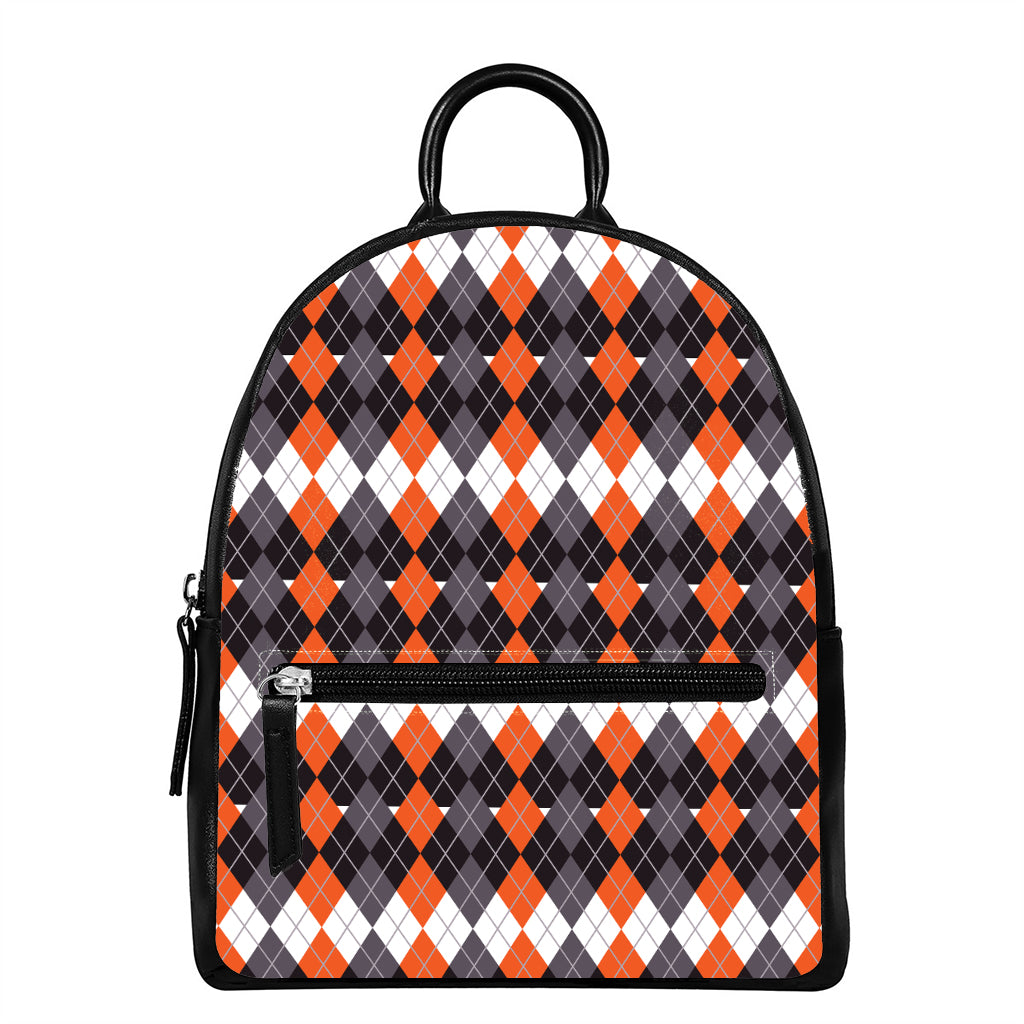 Halloween Themed Argyle Pattern Print Leather Backpack
