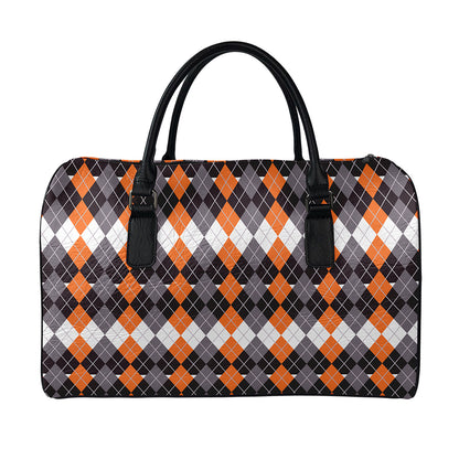 Halloween Themed Argyle Pattern Print Leather Duffle Bag
