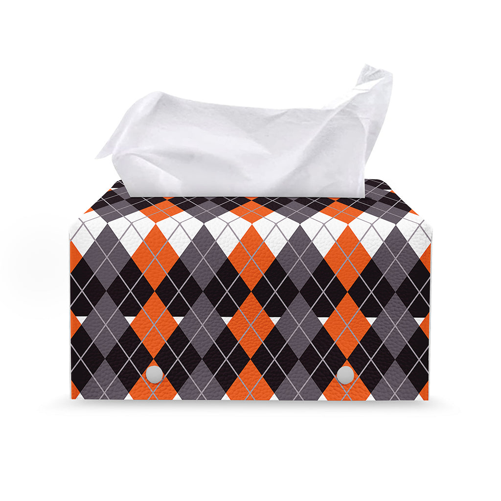 Halloween Themed Argyle Pattern Print Leather Tissue Box Cover
