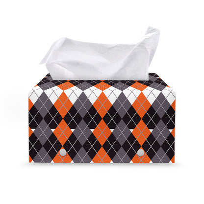 Halloween Themed Argyle Pattern Print Leather Tissue Box Cover