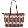 Halloween Themed Argyle Pattern Print Leather Tote Bag With Zipper