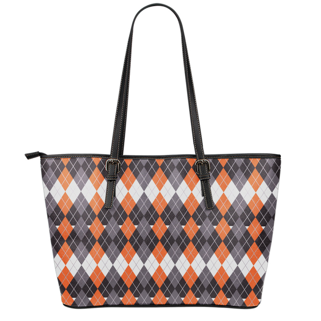 Halloween Themed Argyle Pattern Print Leather Tote Bag