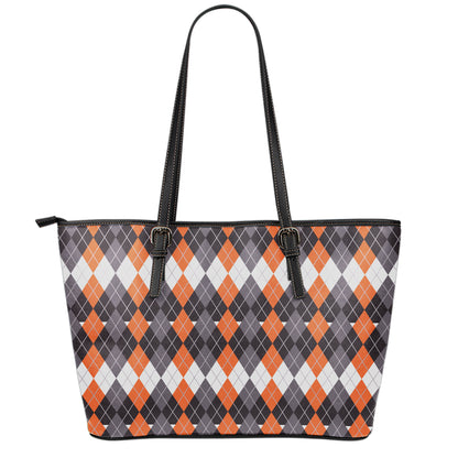 Halloween Themed Argyle Pattern Print Leather Tote Bag