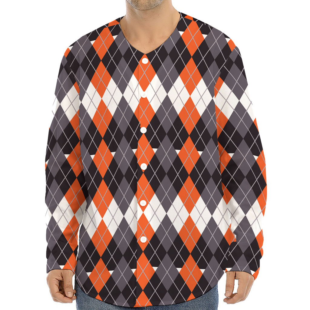 Halloween Themed Argyle Pattern Print Long Sleeve Baseball Jersey