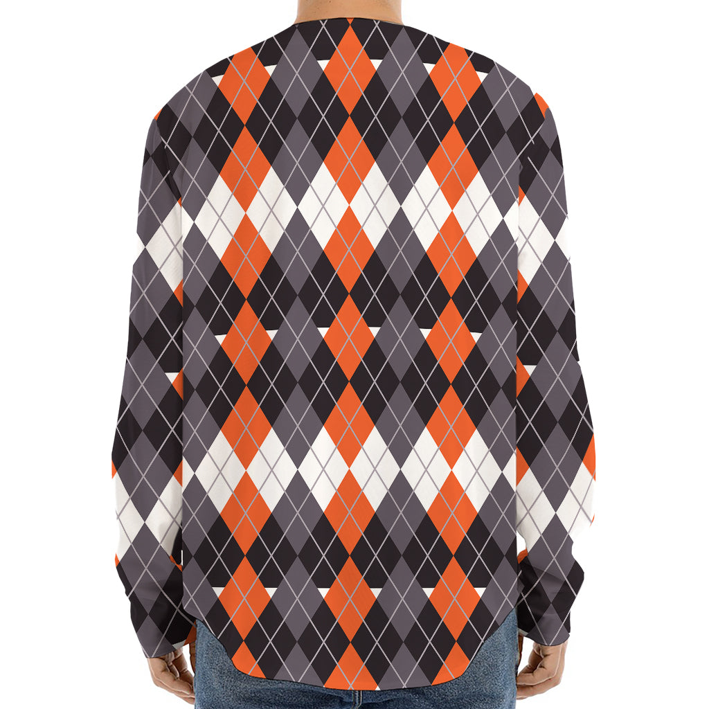 Halloween Themed Argyle Pattern Print Long Sleeve Baseball Jersey