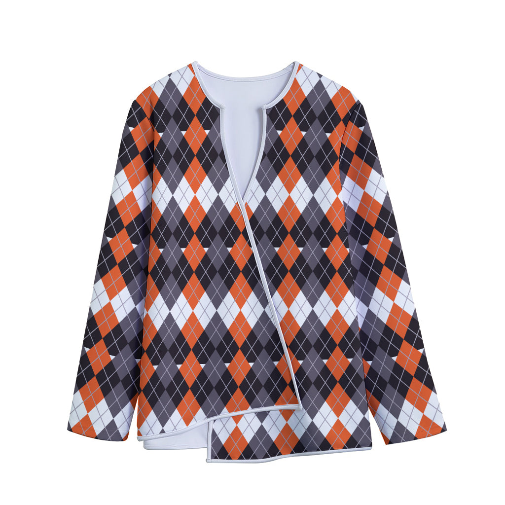 Halloween Themed Argyle Pattern Print Long Sleeve Short Coat
