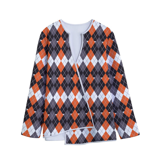 Halloween Themed Argyle Pattern Print Long Sleeve Short Coat