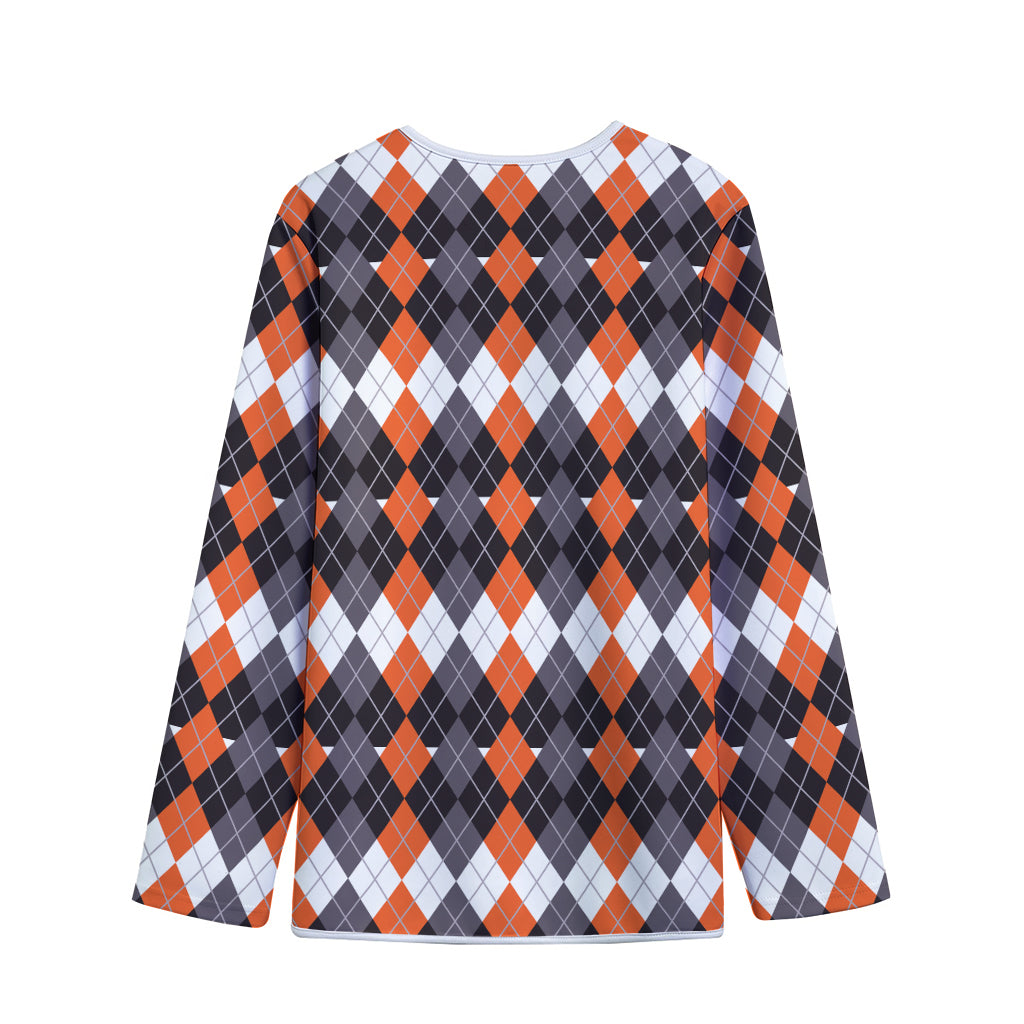 Halloween Themed Argyle Pattern Print Long Sleeve Short Coat