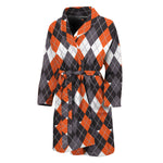 Halloween Themed Argyle Pattern Print Men's Bathrobe