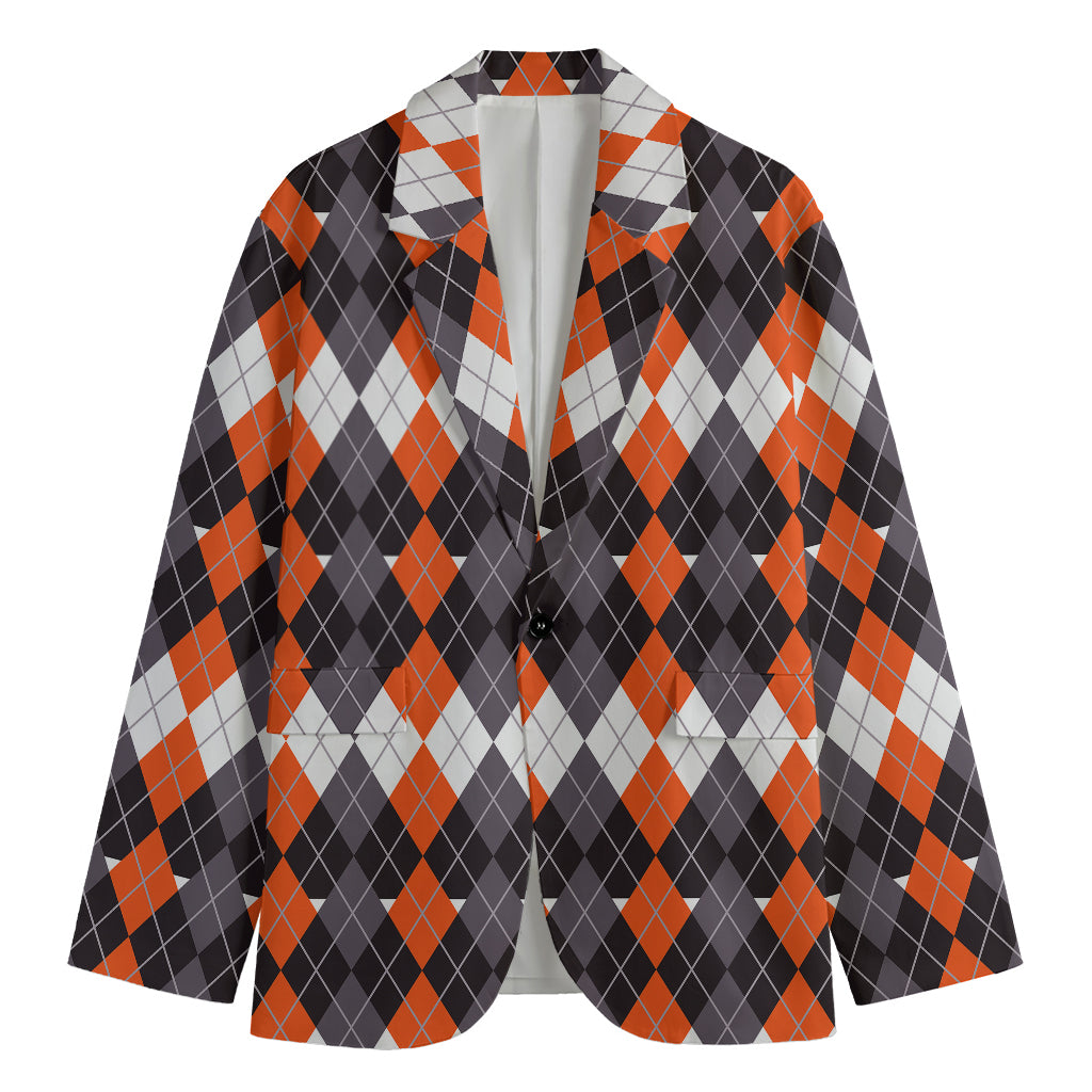 Halloween Themed Argyle Pattern Print Men's Blazer