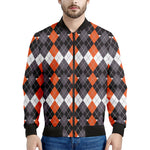 Halloween Themed Argyle Pattern Print Men's Bomber Jacket