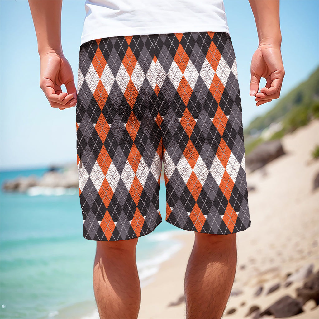 Halloween Themed Argyle Pattern Print Men's Cargo Shorts