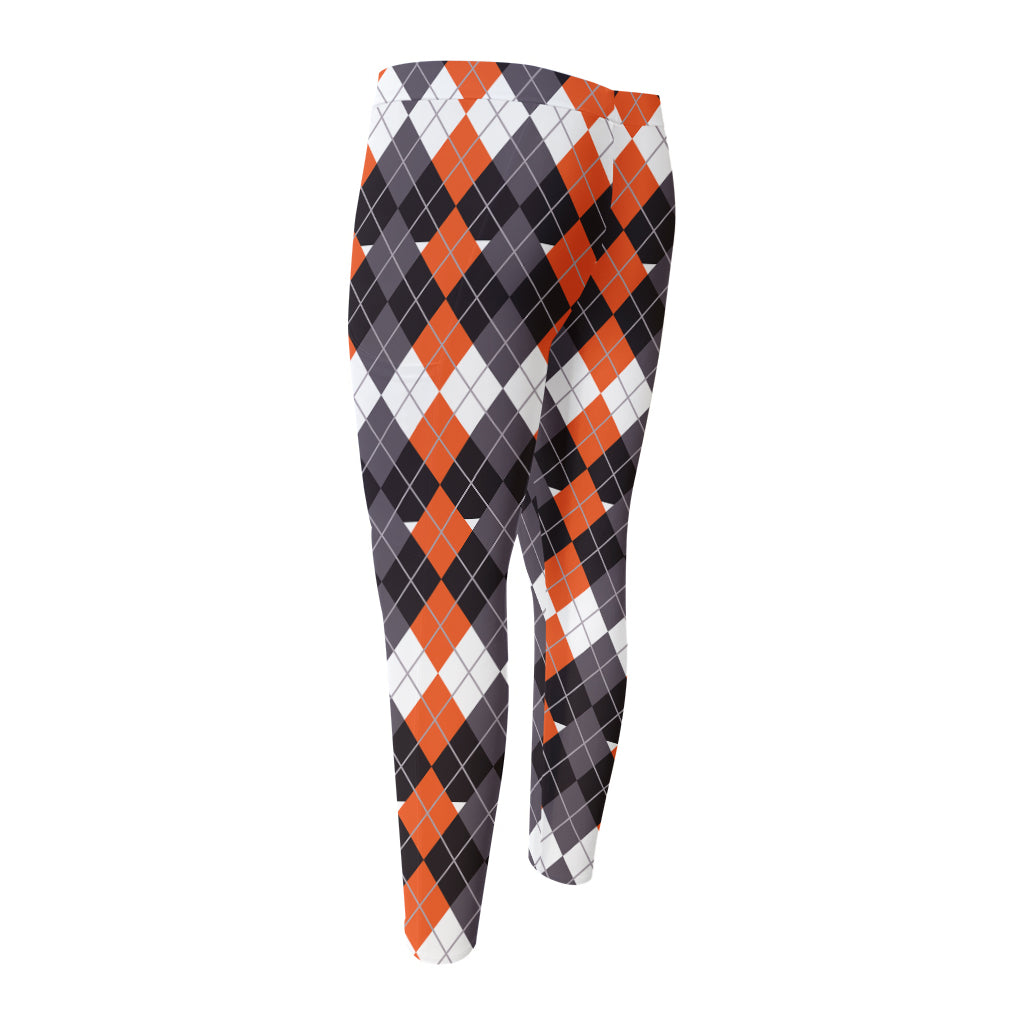 Halloween Themed Argyle Pattern Print Men's Compression Pants