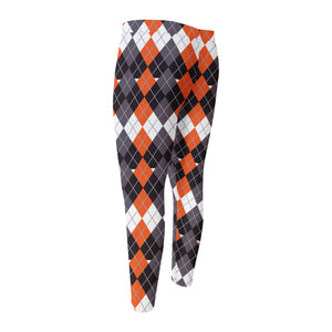 Halloween Themed Argyle Pattern Print Men's Compression Pants