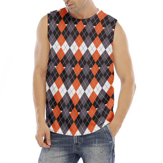 Halloween Themed Argyle Pattern Print Men's Fitness Tank Top