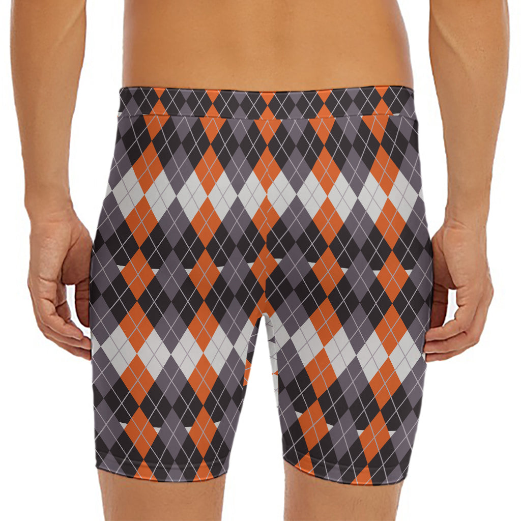 Halloween Themed Argyle Pattern Print Men's Long Boxer Briefs