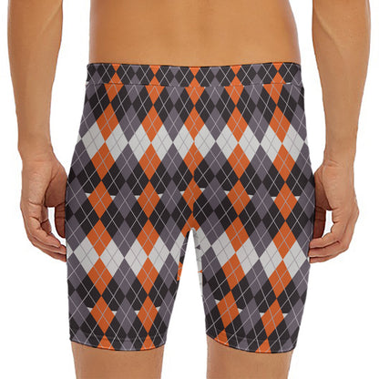 Halloween Themed Argyle Pattern Print Men's Long Boxer Briefs