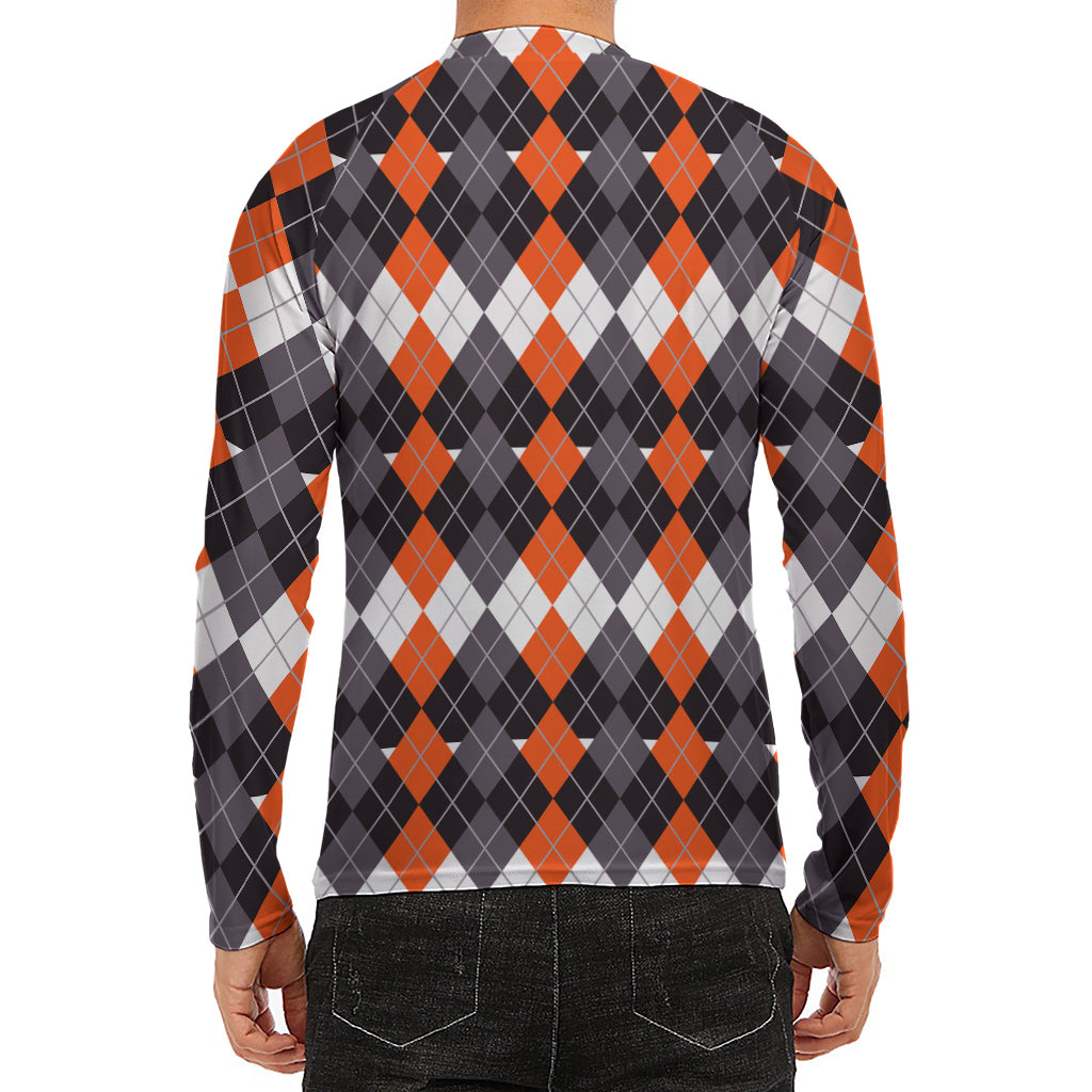 Halloween Themed Argyle Pattern Print Men's Long Sleeve Rash Guard
