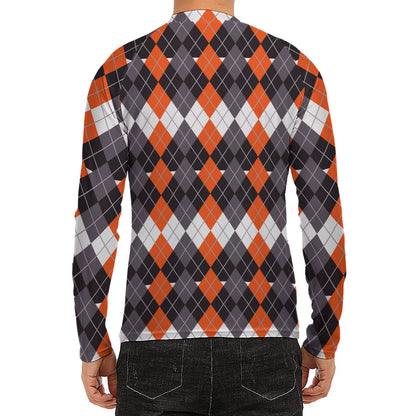 Halloween Themed Argyle Pattern Print Men's Long Sleeve Rash Guard