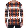 Halloween Themed Argyle Pattern Print Men's Long Sleeve T-Shirt