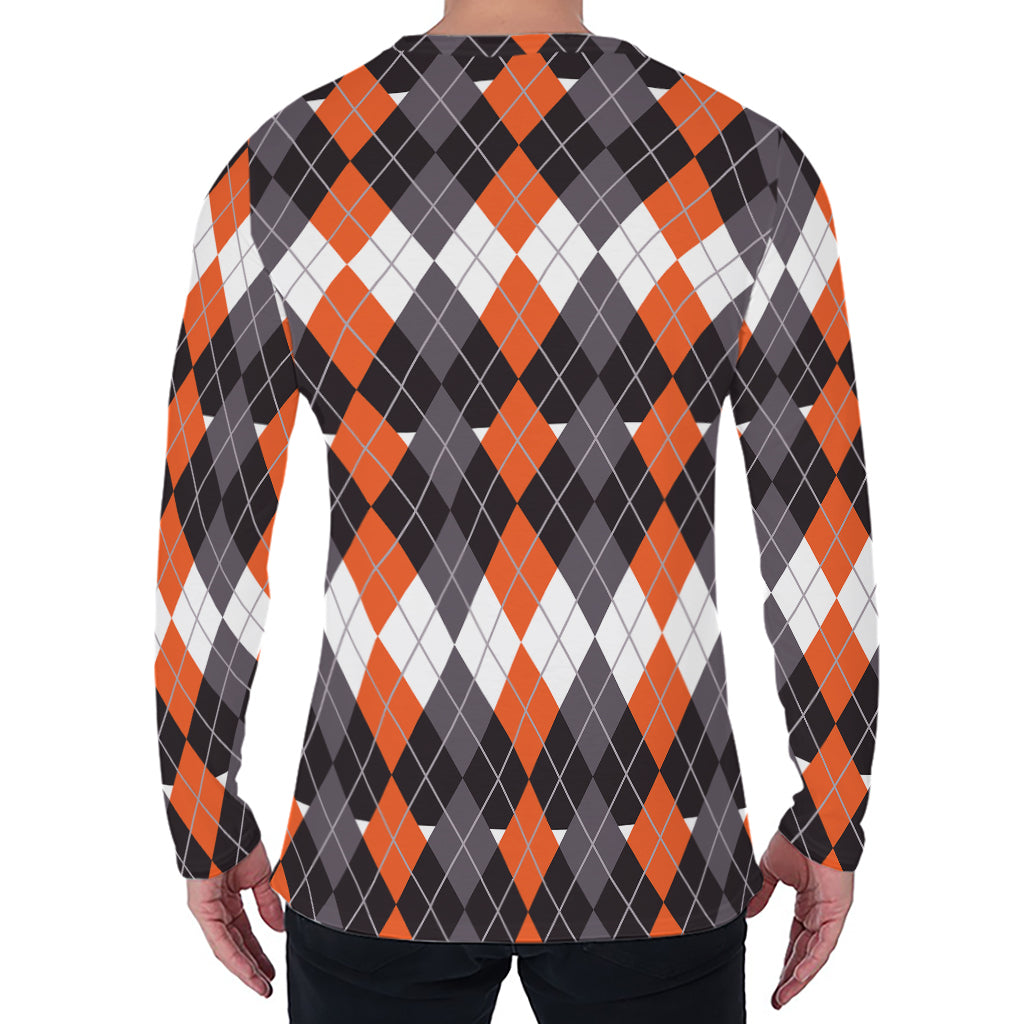 Halloween Themed Argyle Pattern Print Men's Long Sleeve T-Shirt